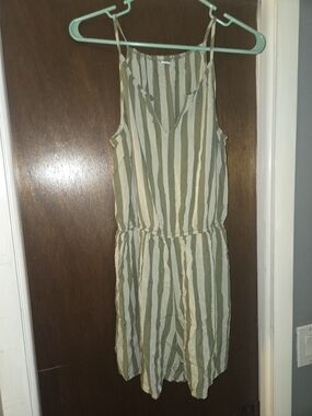 Lightweight Olive & Cream Striped Women's Romper